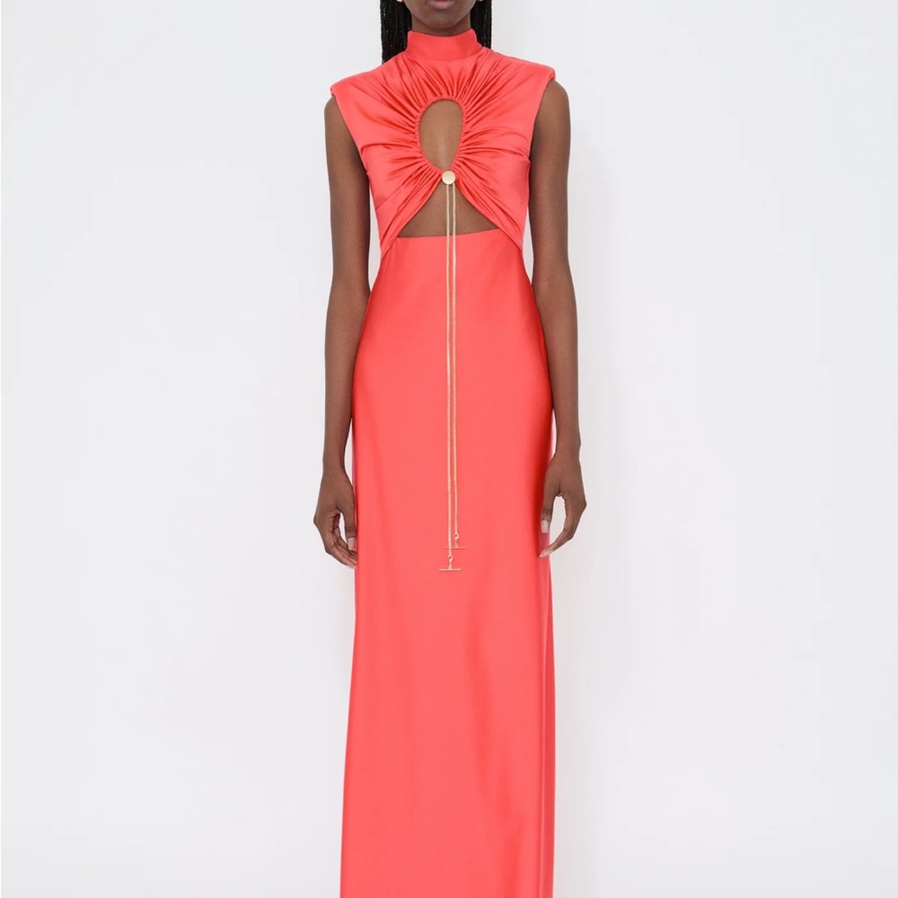 Willow Coral Pink Cutout Maxi Dress with Gold Chain Detail